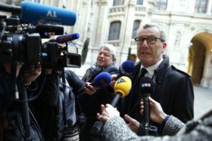 Mayor of Brussels Yvan Mayeur speaks to journalists as he arrives at the Paris Hotel de Ville to be received by Mayor Anne Hidalgo on March 29, 2016, for a tribute to the victims of Brussels terror attacks. / AFP / THOMAS SAMSON        (Photo credit should read THOMAS SAMSON/AFP/Getty Images)