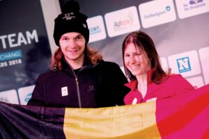 Belgian snowboarder Seppe Smits and Eleonor Sana pictured during a press moment to present the Belgian delegation to the Paralympic Winter Games in Pyeongchang, South-Korea, in Brussels, Wednesday 28 February 2018. The Winter Paralympics will take place from 09 to 18 March 2018. BELGA PHOTO JASPER JACOBS
